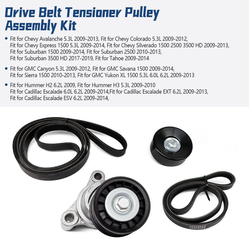 TWDRET 39083 Drive Belt Tensioner Pulley Kit Fit for Silverado Suburban Avalanche 2009-2013 Tahoe 2009-2014 GMC Yukon Sierra Cadillac Escalade 2009-2014, Serpentine Belt Kit Replace 12609719 89397 - Image 2